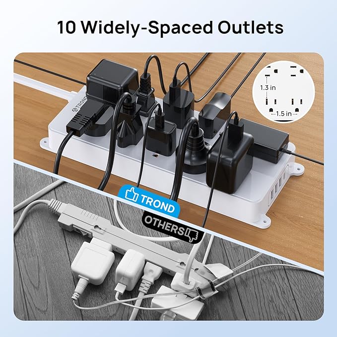 TROND Power Strip Surge Protector, ETL Listed, 10 Widely Spaced Outlets - Image 5