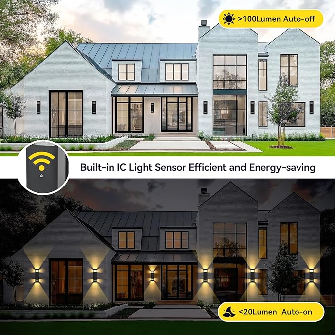 MZLITI Dusk to Dawn Outdoor Wall Light 2 Pack, Modern Exterior Lighting Fixtures - Image 3