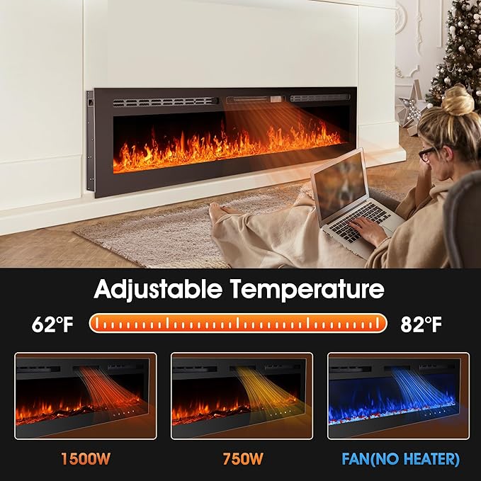 80 inch Ultra-Thin Electric Fireplace Recessed and Wall Mounted - Image 5
