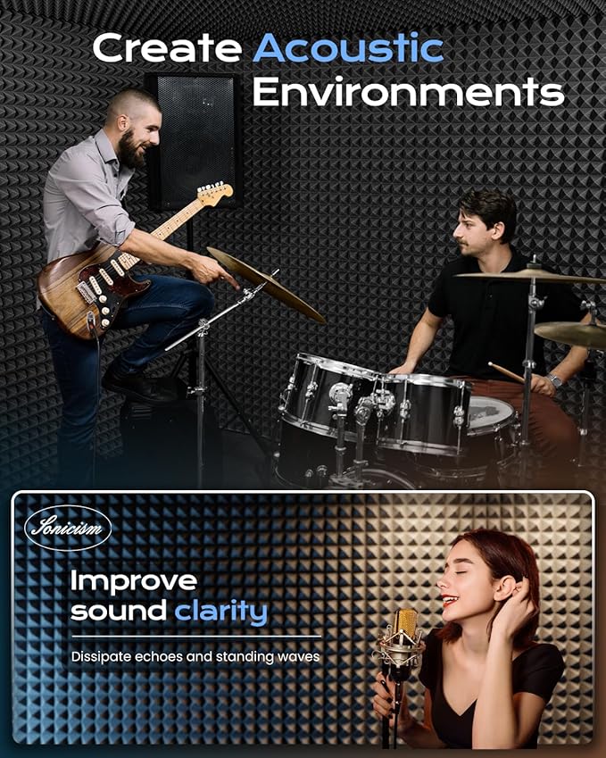 Sonicism Soundproof Wall Panels Self-Adhesive Pyramid 36 Pack, Sound Absorption - Image 5