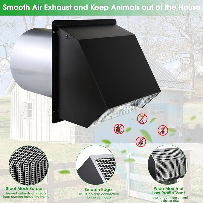 6 Inch Wall Vent Exhaust Vent Dryer Vent Cover Outside, Galvanized Steel - Image 3