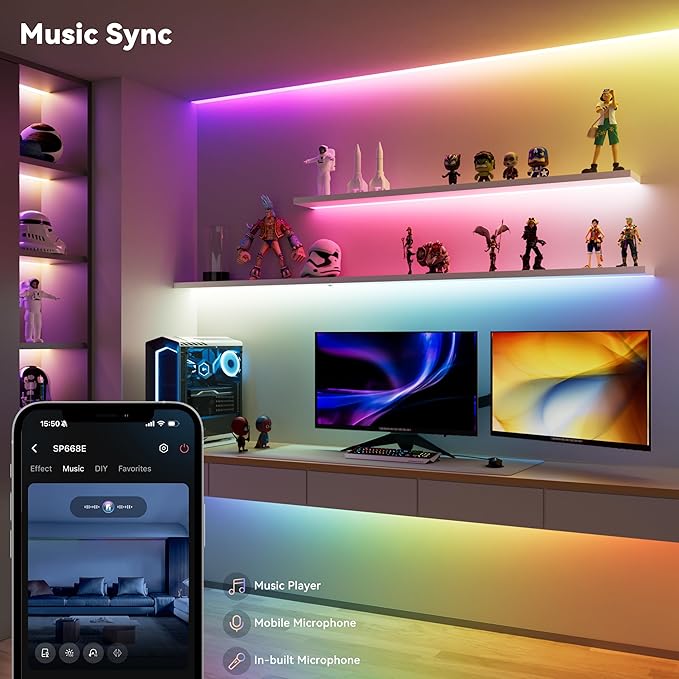 MIWISE LED Strip Lights, RGB Smart IC COB LED Strip Light Color Chasing - Image 5