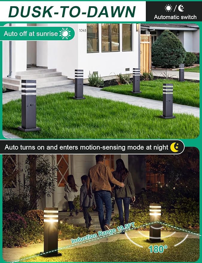 Motion Outdoor Pathway Lights Black E26 Outside Landscape Path Lamp Dusk to - Image 2