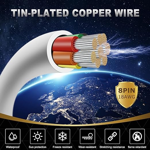 18 Gauge 8 Conductor Electrical Wire, 32.8FT White Stranded Low Voltage 18/8 - Image 2