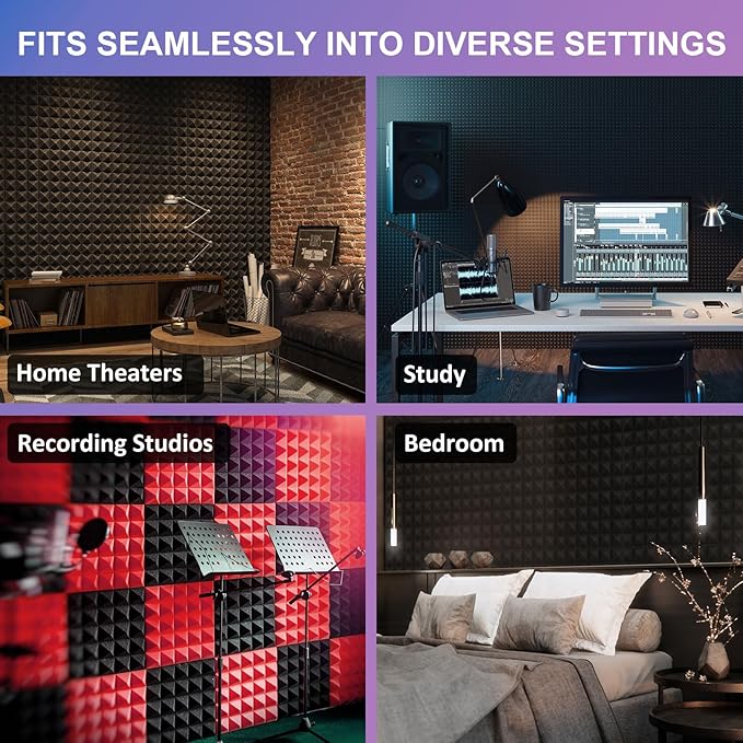 JBER Acoustic Sound Foam Panels, 24 Pack 2" X 12" X 12" Blue and Black - Image 7