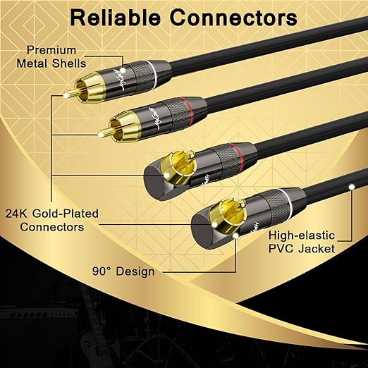 RCA Cable 20 FT, 90 Degree Right Angle 2RCA to 2RCA Stereo Audio Cable - Image 2