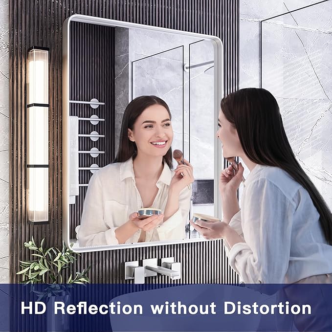 ISKM Modern 24"L x 36"W Silver Brushed Aluminum Alloy Mirror, Wall Mounted - Image 2