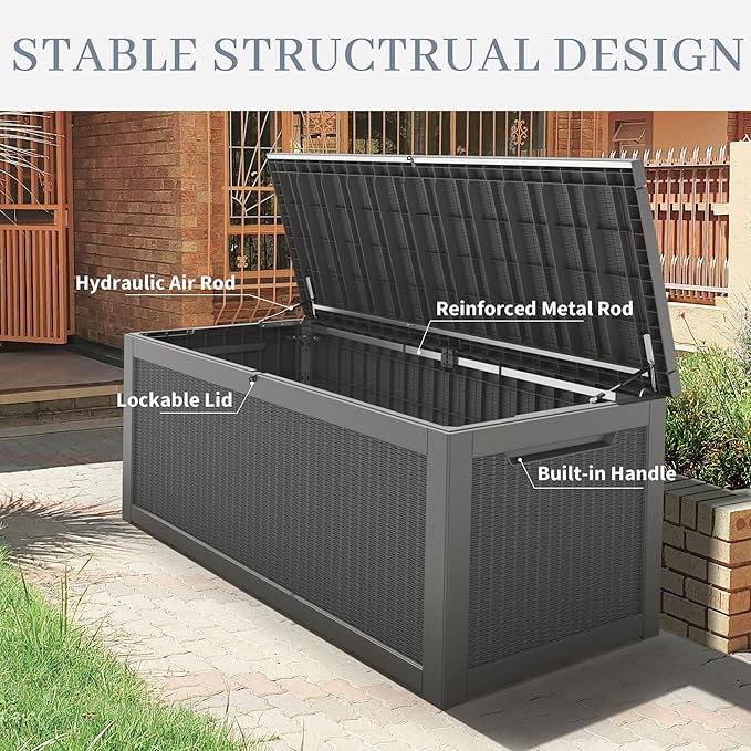 NUNU LAB 300 Gallon Outdoor Storage Box, Resin Large Sturdy Deck Box, Backyard - Image 8