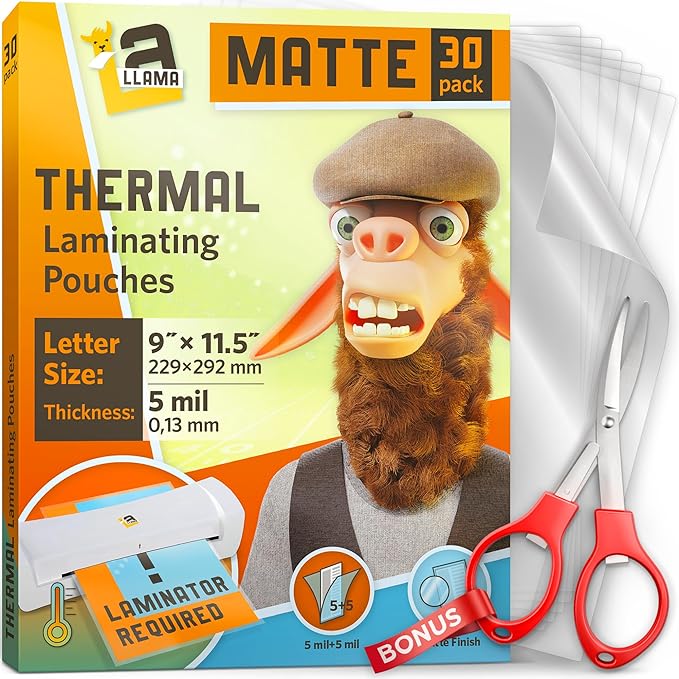 Matte Thermal Laminating Pouches, Matte Finish, 9 x 11.5 Inches 5 MIL Thickness by LaLlama