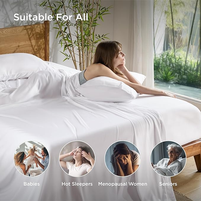 Bedsure California King Sheet Sets, Cooling Sheets, Rayon Derived from Bamboo - Image 6