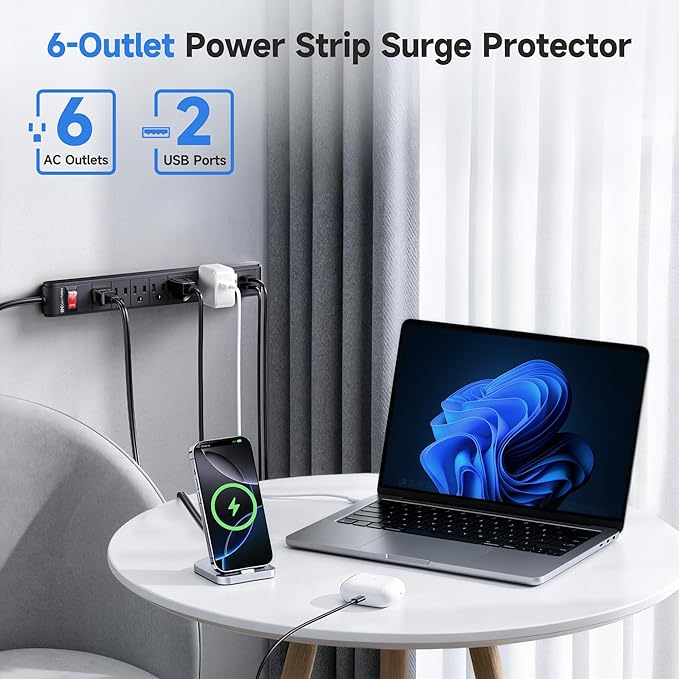 Cable Matters 2-Pack 6-Outlet Surge Protector Power Strip - 8ft - Image 2