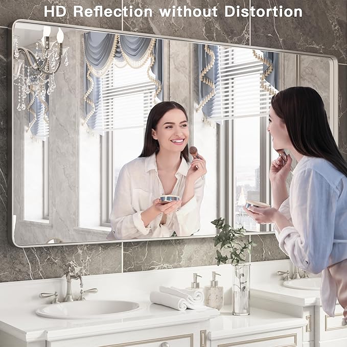 ISKM Silver Framed Mirror for Bathroom 60" x 30" Matte Bathroom Vanity Mirror - Image 2