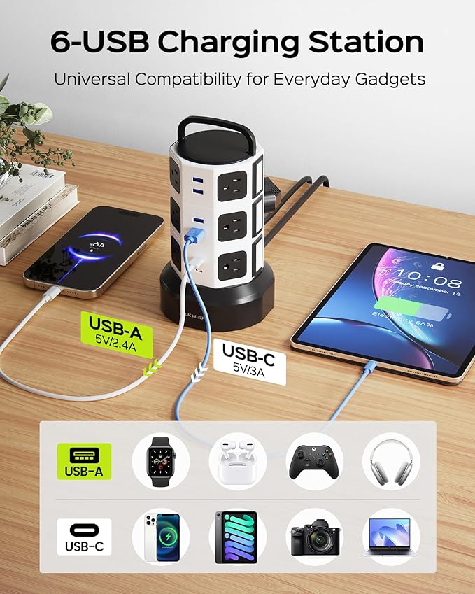 Power Strip Tower Surge Protector, JACKYLED 1625W 13A Outlet Surge Electric - Image 5