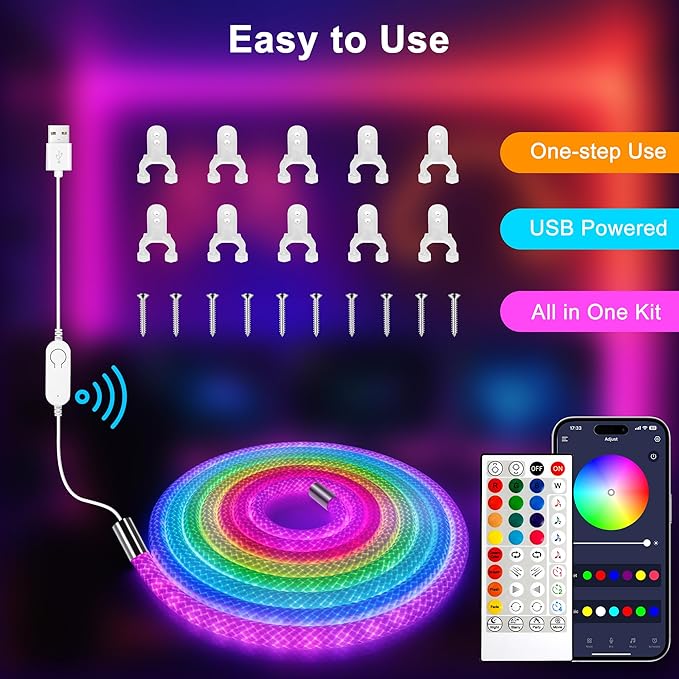 maylit 360 Degree Luminous Reticulate Weave Rope Lights, 25ft Addressable ICRGB - Image 6