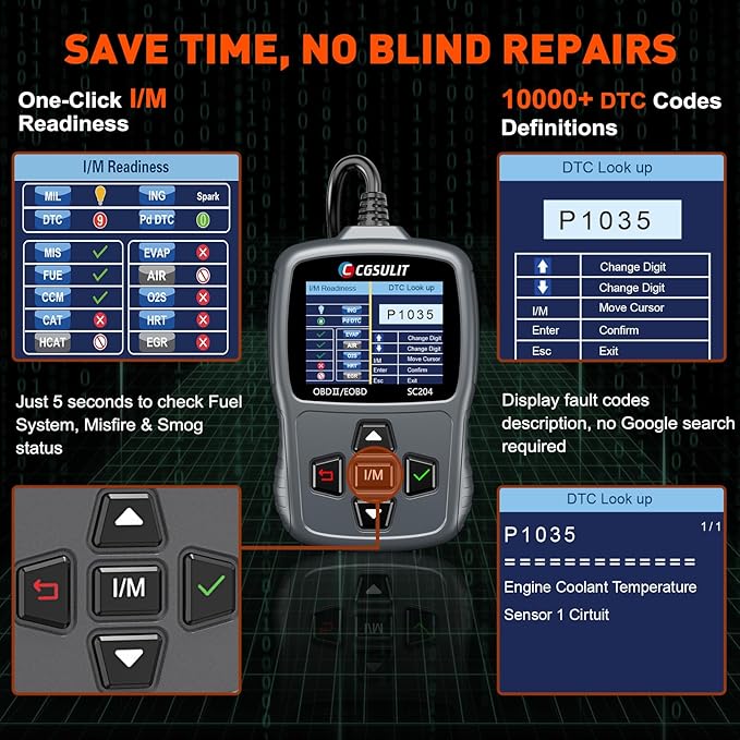 CGSULIT Scan Tool SC204 OBD2 Scanner, Check Engine Light Code Reader - Image 4