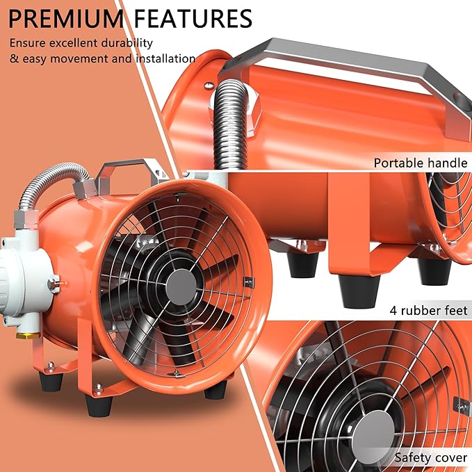 FICBXRA 10 Inch Explosion Proof Fan Portable Utility Blower Extractor Fan - Image 4