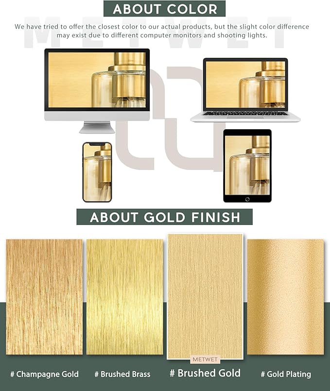 METWET 4-Light Bathroom Light Fixtures, Brushed Gold Vanity Light - Image 8