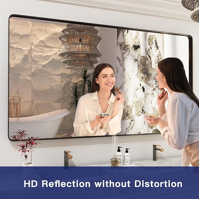 ISKM Large Black Matte Mirror for Bathroom 60" x 28" Round Corner Wall Mounted - Image 2