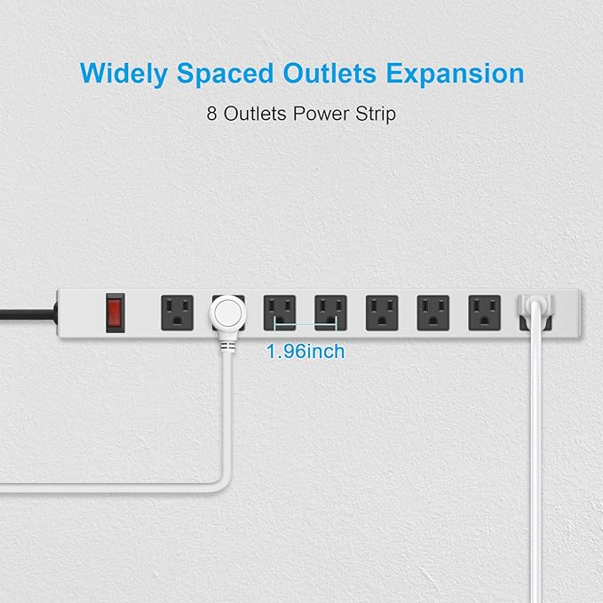 JUNNUJ Metal 8 Outlet Power Strip, Mountable Heavy Duty Power Strip, 1200J - Image 3