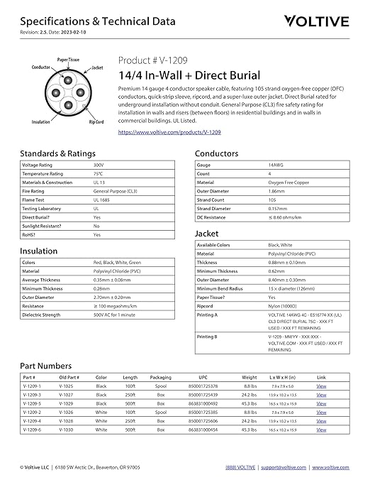 Voltive 14/4 Speaker Wire, in-Wall CL3 & Direct Burial, 250ft - Image 6