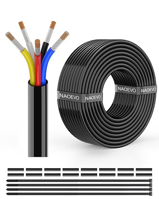 NAOEVO 14 Gauge Wire 5 Conductor Electrical Wire, 14 AWG Stranded PVC Cord by NAOEVO