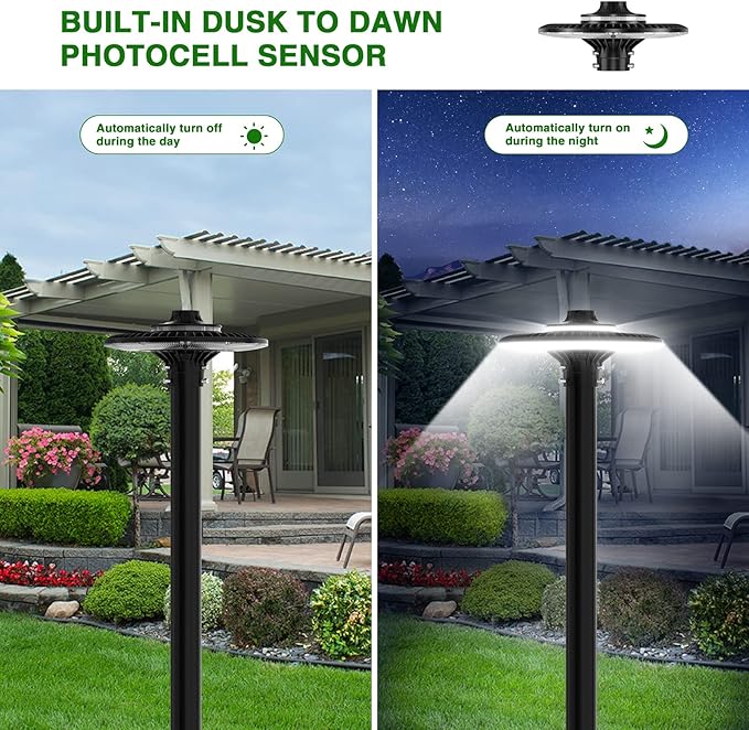 100W LED Post Top Light with Photocell, 14000Lm 5000K Circular Area Pole Lights - Image 2