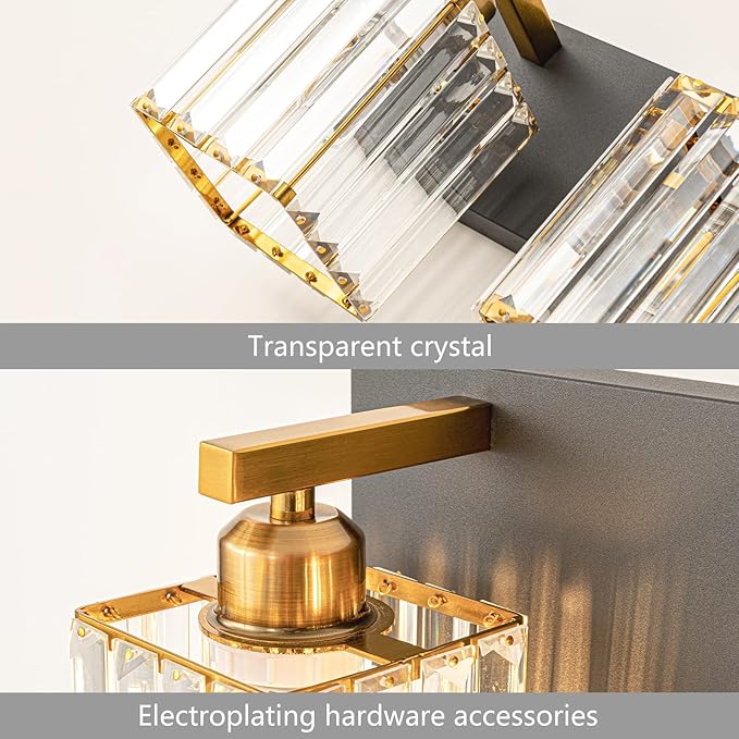 FDPBY Modern Bathroom Vanity Light 3-Lights Black Gold Crystal Bathroom Wall - Image 5