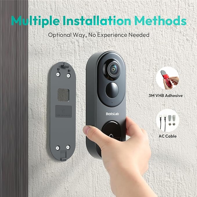 BOTSLAB 5MP Wireless Video Doorbell Camera, 180° Head-to-Toe View, AI Motion - Image 6