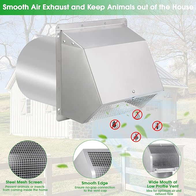 6 Inch Wall Vent Cover, Exterior Wall Vent Hood - Image 3