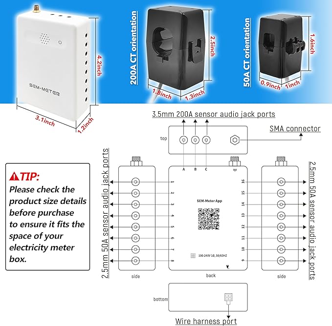 Smart Home Energy Monitor with 8 50A Circuit Level Sensors, Measure Power Usage - Image 8