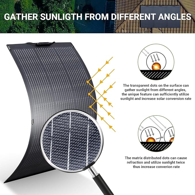 ALLPOWERS SF100 100W Flexible Solar Panel, Ultra-Thin 3mm Bendable - Image 5
