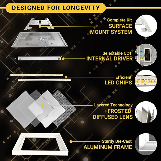 NUWATT 4 Pack, 2x2 LED Flat Panel Light, 3CCT 3000K/4000K/5000K Selectable - Image 4
