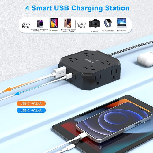 10FT Surge Protector Power Strip, Braided Extension Cord, 8 Outlets 4 USB Ports - Image 2