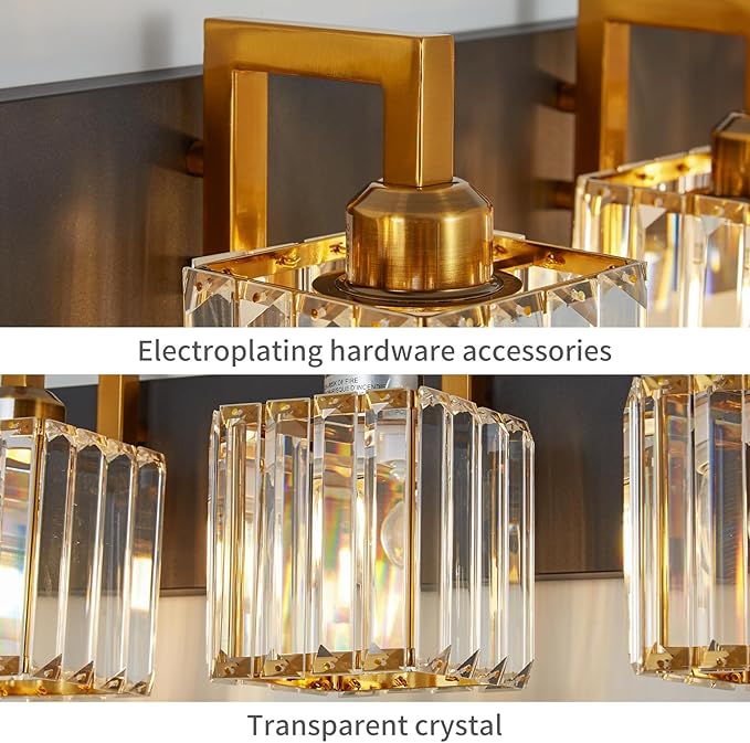 FDPBY Modern Bathroom Vanity Light 5-Lights Black Gold Crystal Wall Lamp - Image 5