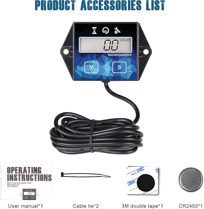 Runleader Small Engine Hour Meter, Digital Tachometer, Maintenance Reminder - Image 6