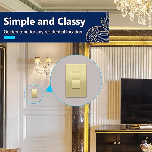 LIDER Brushed Gold Minimalist Design Decorator Switch, Frameless Paddle Wall - Image 5