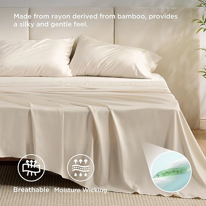 Bedsure Full Size Bed Sheets, Cooling Sheets, Rayon Derived from Bamboo - Image 3