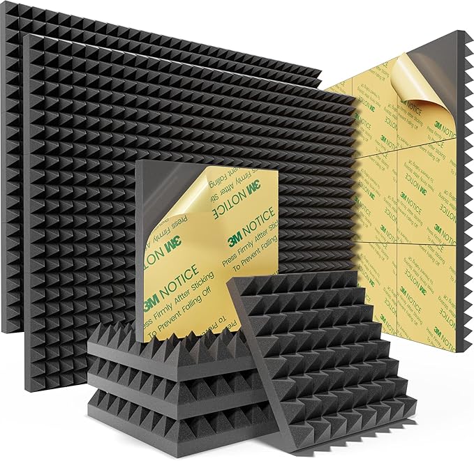 Sonicism Soundproof Wall Panels Self-Adhesive 36 Pack Pyramid 2" X 12" X 12" by Sonicism
