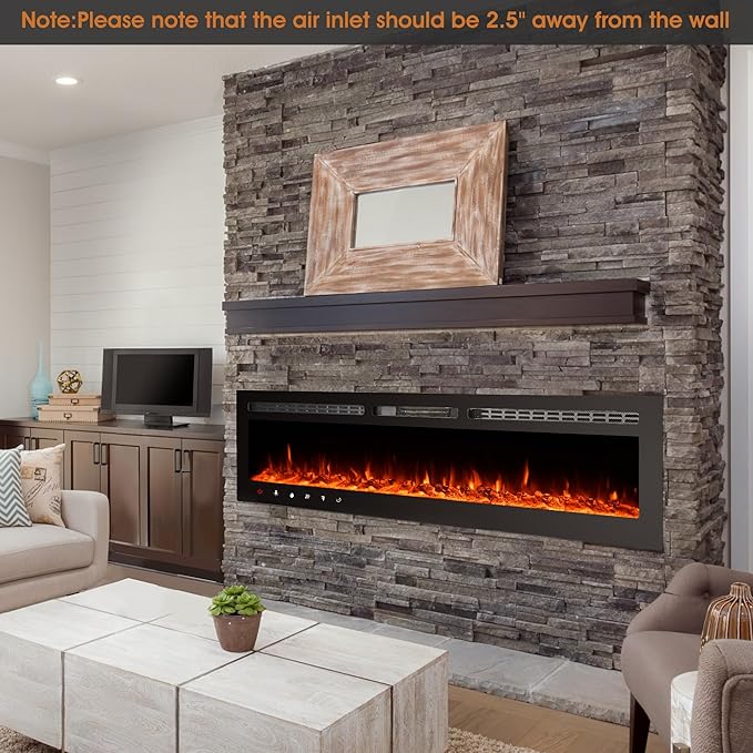 80 inch Ultra-Thin Electric Fireplace Recessed and Wall Mounted - Image 2