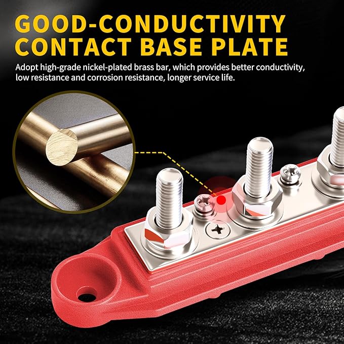 Bolipoeq Bus Bar 250A 12V Power Distribution Block 4 x 3/8" Studs - Image 4