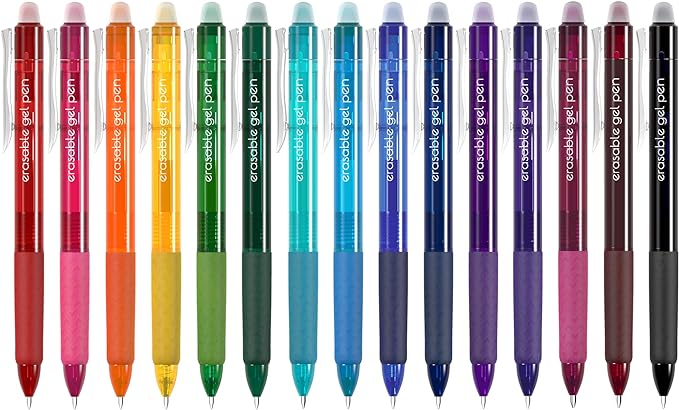 Vanstek 15 Colors Retractable Erasable Gel Pens Clicker, Fine Point, Make by Vanstek