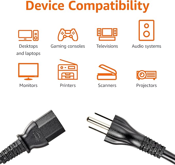 Amazon Basics PC Power Cord, 3 feet, AC Power Cord - Image 4