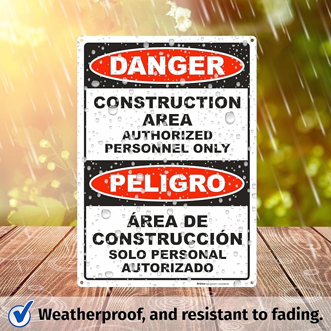 Brimar - 10" x 14" - Bilingual Danger Construction Area Authorized Only Sign - - Image 5