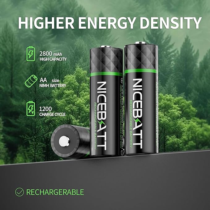 NICEBATT Rechargeable aa Batteries 2800mAh, Premium NiMH Double A Battery Low - Image 2