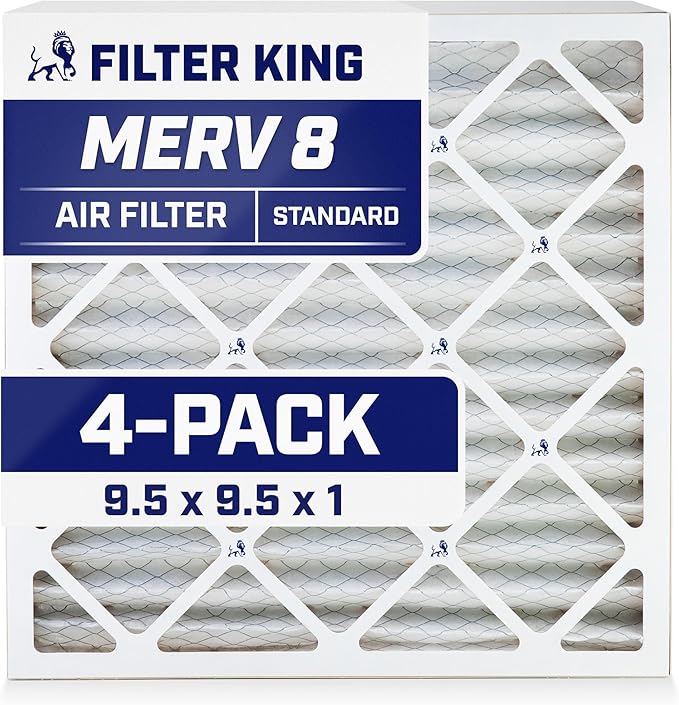 Filter King 9.5x9.5x1 Air Filter | 4-PACK | MERV 8 HVAC Pleated A/C Furnace by FilterKing