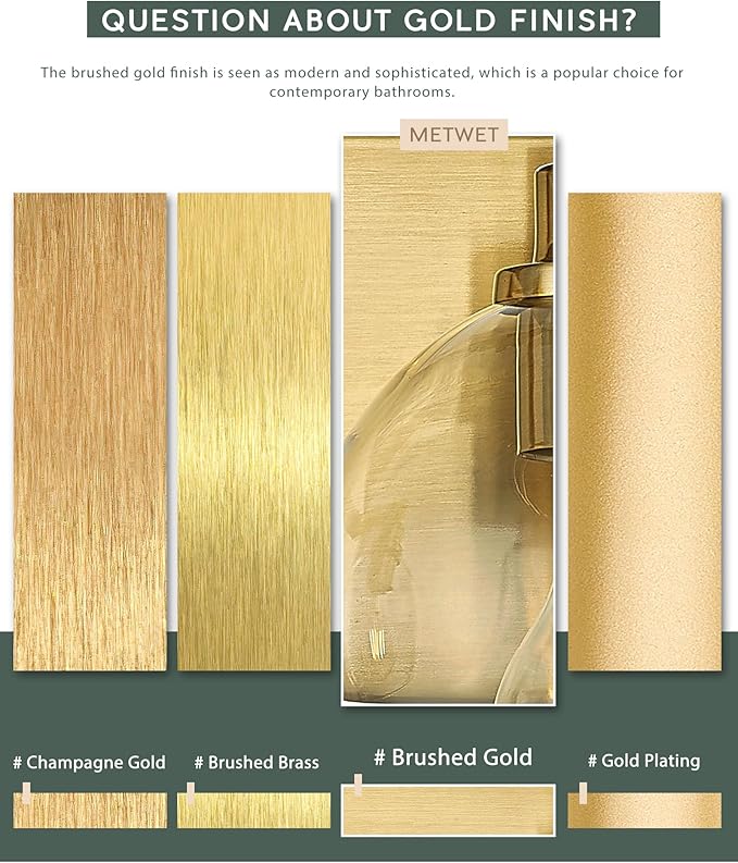 METWET Bathroom Light Fixtures, 5 Light Brushed Gold Vanity Light, 32 Inch - Image 6
