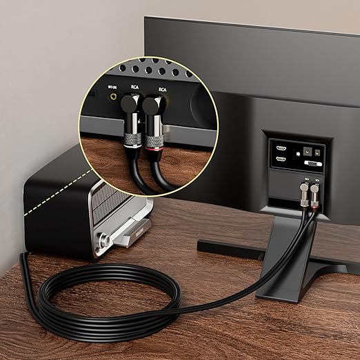 Right Angle RCA Cable 10 FT, 90 Degree 2RCA to 2RCA Stereo Audio Cable - Image 4