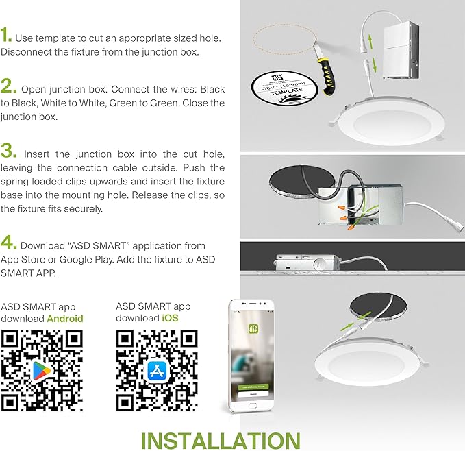 ASD 1 Pack LED Smart Recessed Lighting 6 Inch 15W, RGBW Color Changing Lights - Image 8