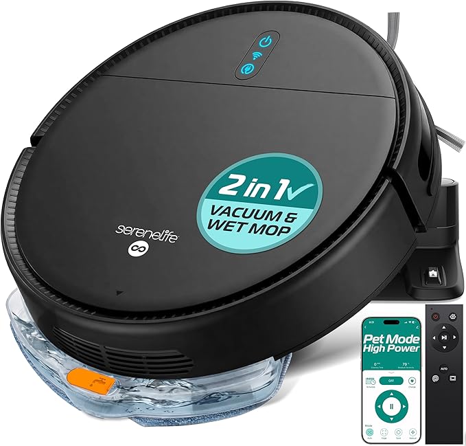 SereneLife Automatic Robot Vacuum Cleaner and Mop Combo, App Control, 3 by SereneLife