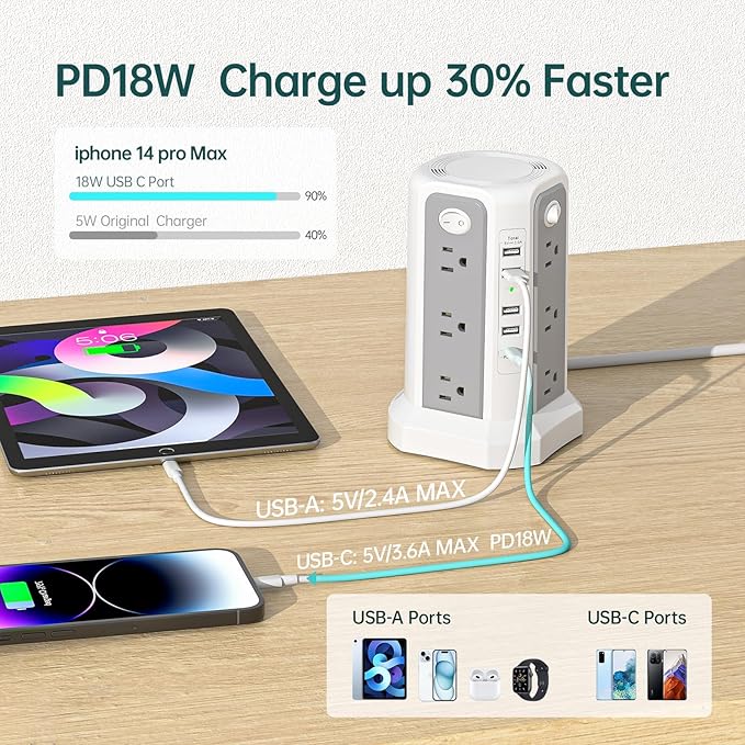 Surge Protector Power Strip Tower - Image 2